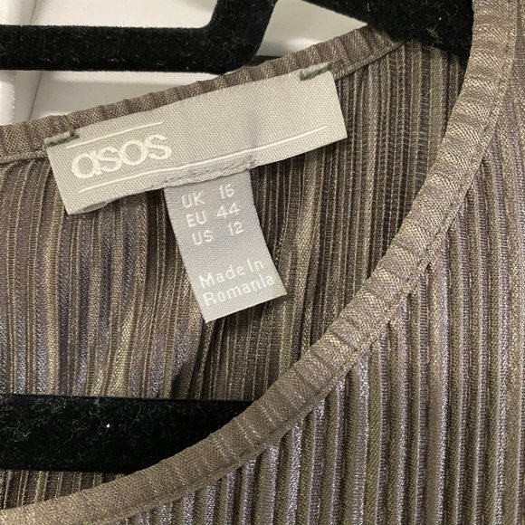 ASOS Plisse Khaki Ruffle Sleeve Mini Dress - Picture 5 of 8